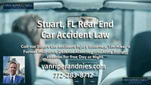 Photo of driver looking in rear view mirror and photo of Stuart FL Rear End Accident Lawyer Tim Nies