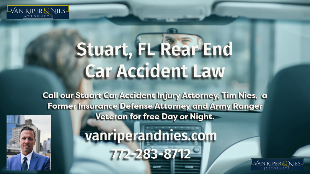 Photo of driver looking in rear view mirror and photo of Stuart FL Rear End Accident Lawyer Tim Nies