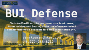 Photo of Stuart bridge in background and text from a law firm practicing in Boating Under the Influence Defense