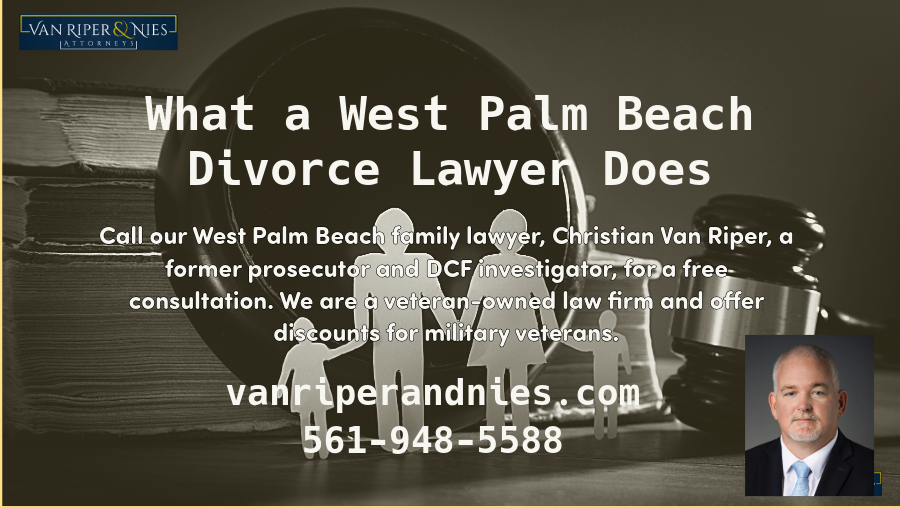 Artwork showing a family with a photo of a divorce lawyer and words about divorce