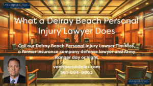 Photo of Courtroom with photo of personal injury lawyer Tim Nies with contact information and text about Delray Beach personal injury law