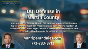 Photograph of cones in a DUI checkpoint and photo of Christian Van Riper a Martin County FL DUI Defense Lawyer along with text regarding DUI defense and veteran discounts for veterans charged with DUI