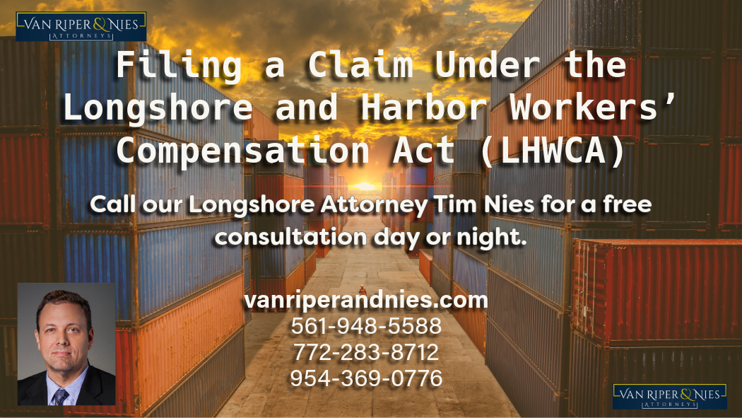 Photo of longshoremen dock and photo of longshore attorney Tim Nies and text regarding Filing a Claim Under the Longshore and Harbor Workers’ Compensation Act (LHWCA)