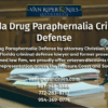 Photo of Florida Criminal Courtroom with legal papers on a desk with photo of Florida criminal defense lawyer Christian Van Riper and text re Florida drug paraphernalia criminal defense law and veteran discounts