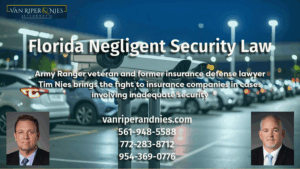 Photo of parking lot at night with security lights and camera and photographs of personal injury lawyers representing patrons in negligent security claims in Florida
