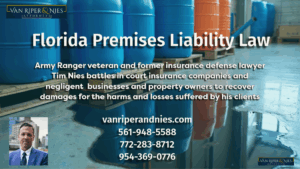 Photo of wet dangerous floor in text regarding premises liability law in Florida and photo of personal injury attorney Tim Nies of Florida