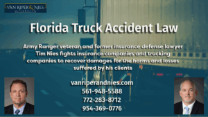Photo of a semi truck and photos of Florida Truck Accident Injury Lawyers with text regarding Florida Truck Accident Law