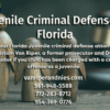 Photo of figures in juvenile justice court with photos of juvenile criminal defense attorneys with text regarding criminal defense of juvenile crimes in Florida