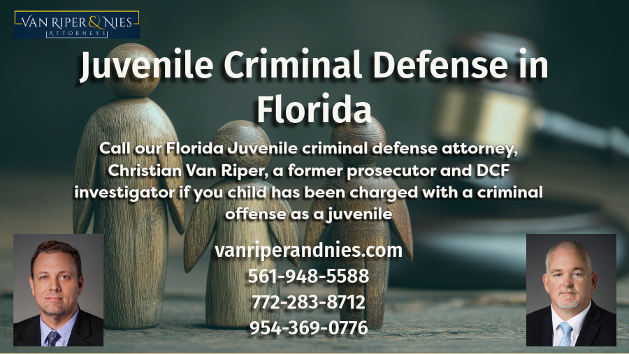 Photo of figures in juvenile justice court with photos of juvenile criminal defense attorneys with text regarding criminal defense of juvenile crimes in Florida
