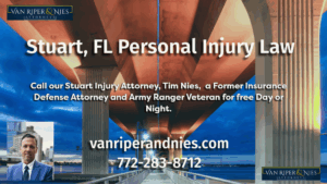 Photo of bridge in Stuart FL with photo of Stuart, FL Personal injury lawyer Tim Nies, and text regarding Stuart FL personal injury law and logos of van riper and nies attorneys